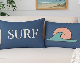 Reversible Surf-Inspired Lumbar Pillow, Beach Decor, Island Luxe Coastal Home, Summer Vibes, Ocean Lover Gift, Coastal California Living