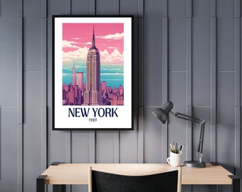 Welcome to New York Poster, Travel Art Print, Bright Colors, Dorm Decor, Vintage Travel, Hot Pink