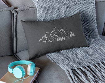 Cute Mountain Throw Pillow, Cabin Fall Decor, Grey