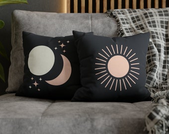 Boho Sun and Moon Throw Pillow, Dark Grey: Celestial Homeware