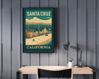 Plakat z promenadą Santa Cruz – sztuka plażowa w nadmorskiej Kalifornii, wydruk w luksusowym akademiku na wyspie, pobieranie cyfrowe