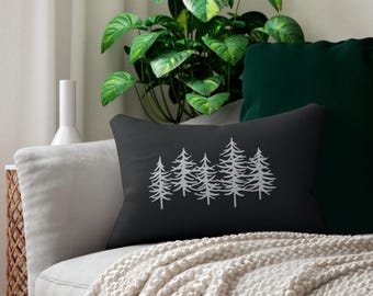 Minimal Pine Tree Forest Lumbar Pillow | Grey Cabin Decor