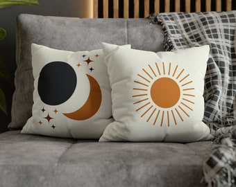 Boho Sun and Moon Throw Pillow, Cream: Celestial Homeware