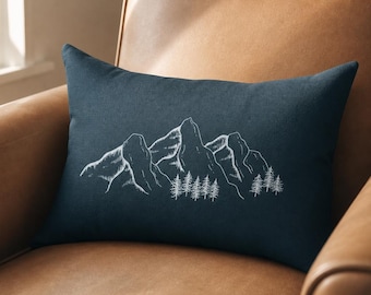 Mountain Range Sketch Lumbar Pillow | Minimal Pine Tree Mountains