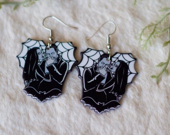 When We're Together Darling Every Night Is Halloween Morticia and Gomez Halloween Addams Family Earrings