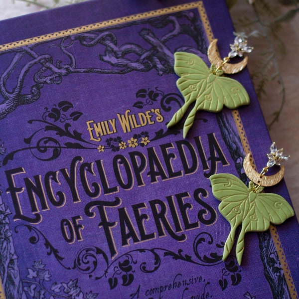 Emily Wilde's Encyclopaedia of Faeries by Heather Fawcett inspired, cottagecore, moth earrings, green moth, cottagecore earrings