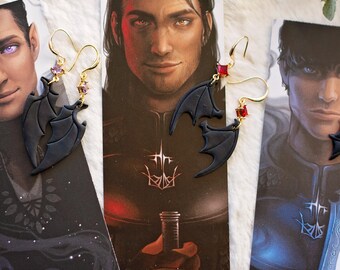 Murciélagos, Rysand, Cassian - Pendientes de libros hechos a mano