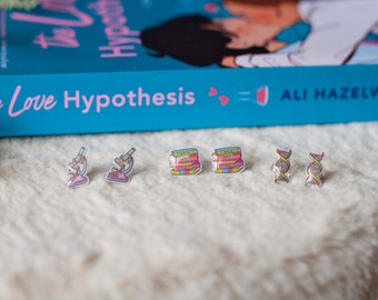 Love Hypothesis, Olive and Adam, Ali Hazelwood, Women in Stem inspired bookish earrings 3 Stud Pack