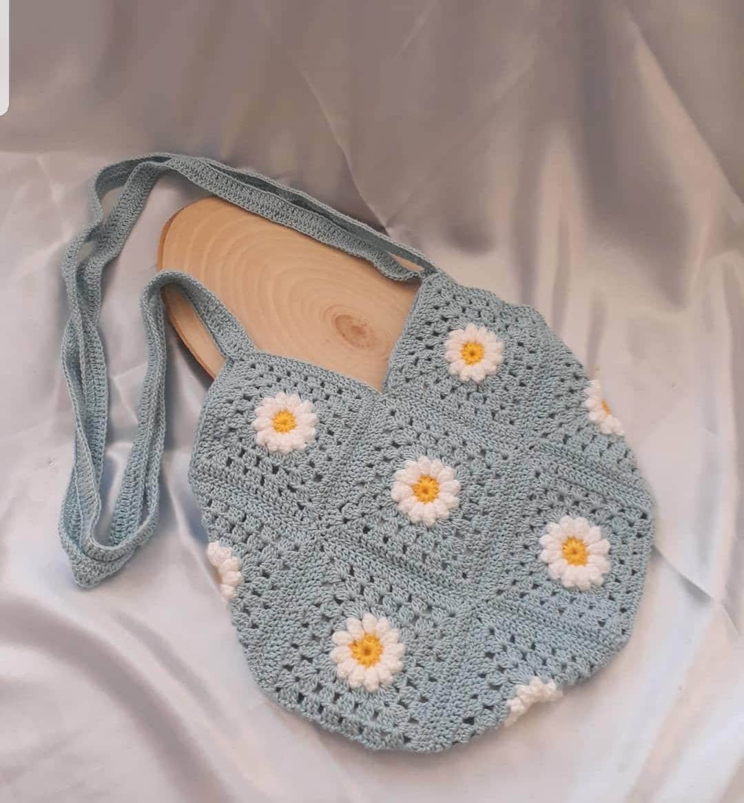 Hand Bag Star Design Crocheted Knit Purse Tote Y2k Aesthetic 