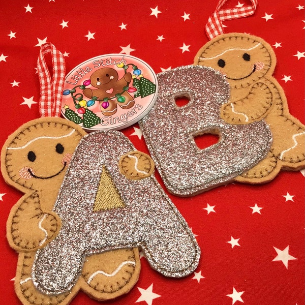 Gingerbread Initial Tree Decoration,gingerbread man, Decoration, Felt Christmas, Gingerbread alphabet, Alphabet,Initials