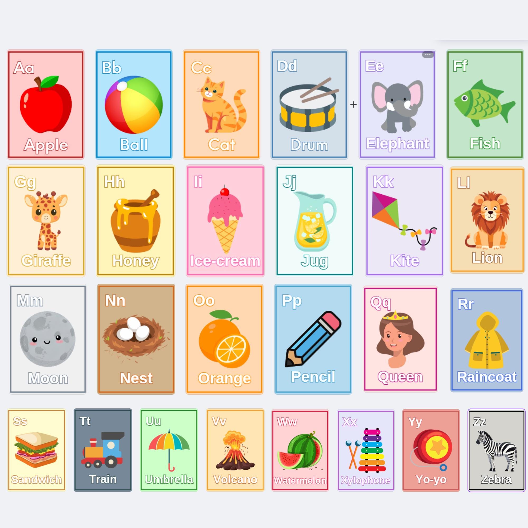 English Alphabet Flash Cards - Etsy