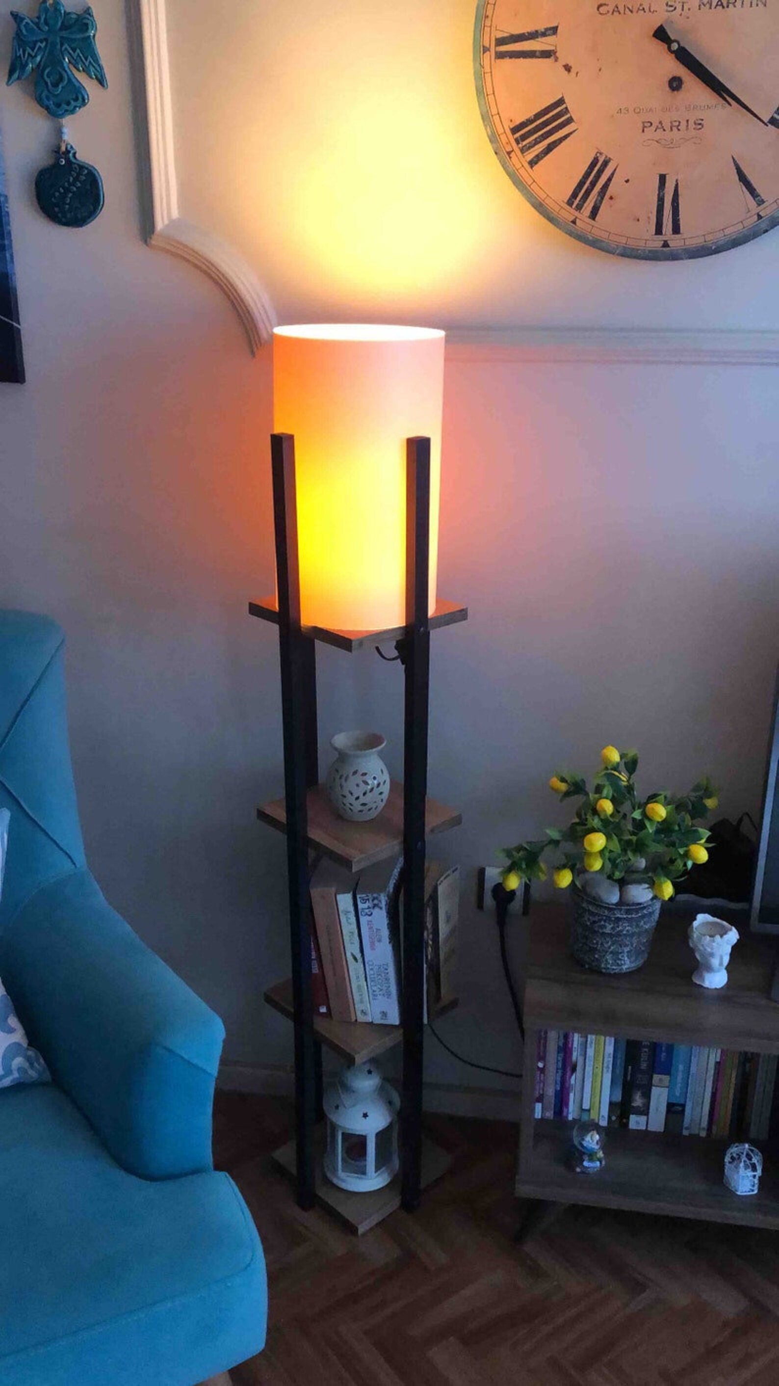 Wooden Floor Lamp With Shelf Rustic Floor Lamp Pine Wood Etsy