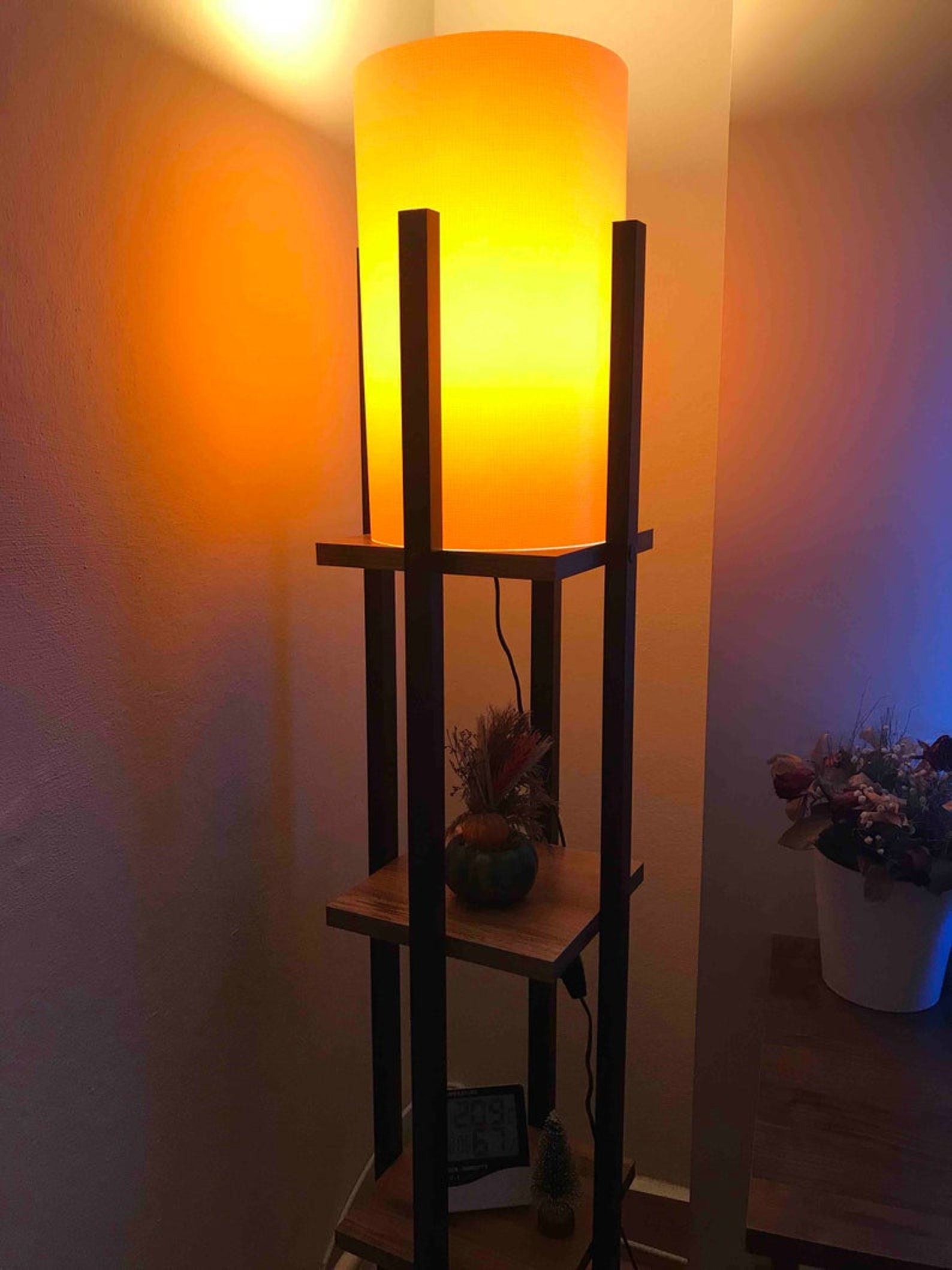 Wooden Floor Lamp With Shelf Rustic Floor Lamp Pine Wood Etsy