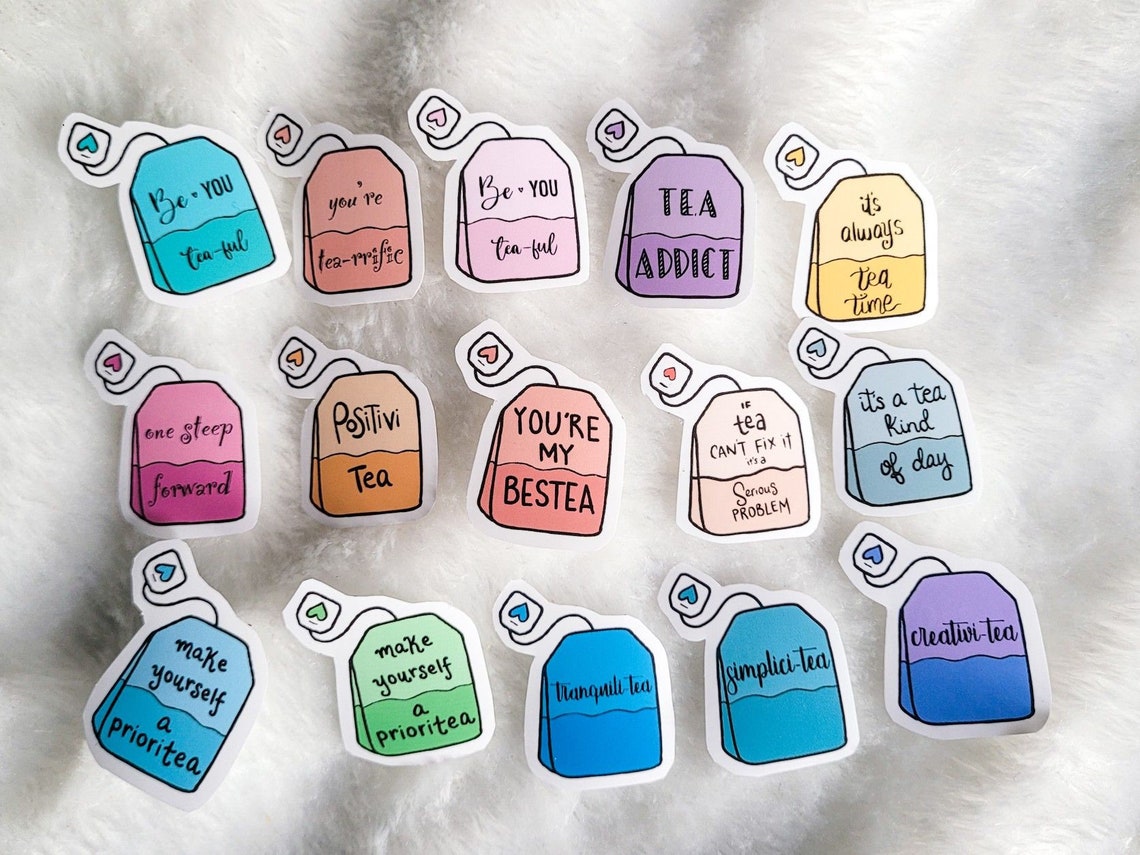Set of 15 Tea Bag Quote Stickers Etsy