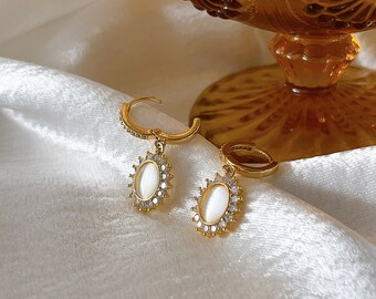 White Flower Shaped Huggie Hoops, Bridal Earrings, Dainty Earrings, Handmade Gemstone Earrings, Elegant Huggie Hoops, Special Gifts For Her