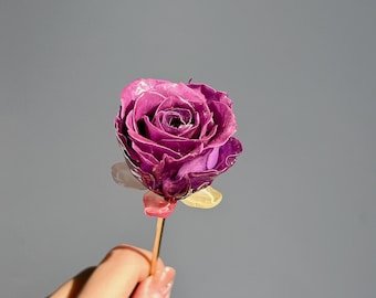 Original Design Flowers Hair Stick, 100% Handmade Real Rose Hairpin, Purple Rose Hairpin, Purple Rose Hair Fork, Handmade Hair Accessories