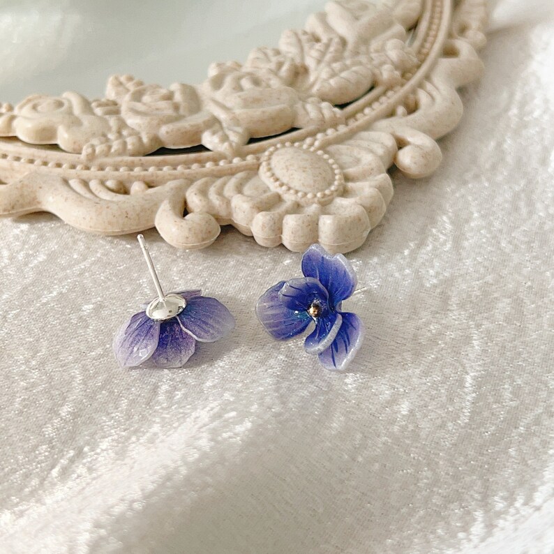 Purple Flower Shaped Earrings, Chic Women Stud Earrings, Purple Iris Flower Earrings, Minimalist Stud Ladies Earrings, Special Gifts For Her image 10