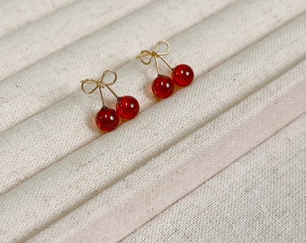 Handmade Red Cherry Earrings, Cute Fruit Earrings, Cherry Dangle Earrings, Handmade Cherry Earrings, Red Dangle Earrings, Original Design