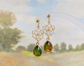 Gold Colored Earrings, Hollow Rose Earrings, Teardrop Women Earrings, Original Designed Earrings, Special Gifts For Her, Daily Accessories