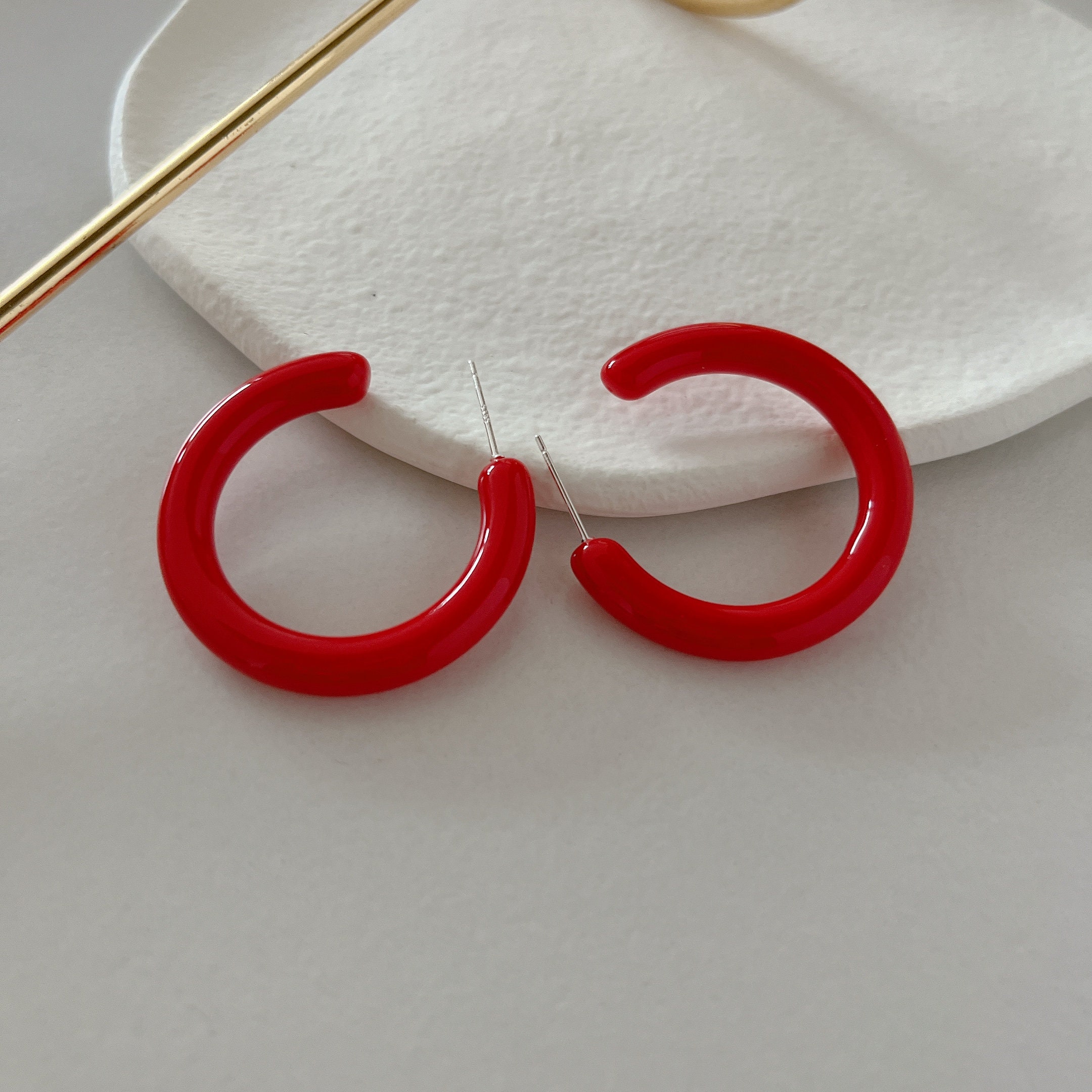 Gold and Red Resin Earrings (Authentic Pre-Owned)