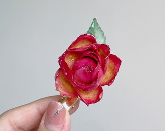 Original Design Real Red Rose Hair Clip, 100% Handmade Real Flower Hair Pin, Natural Red Rose Hair Pin, Unique Rose Hair Pin Gift for Her