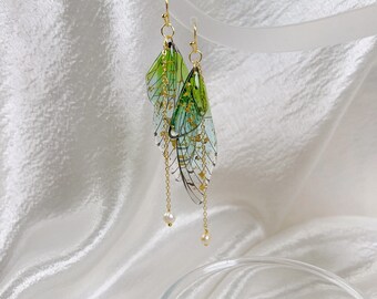 Green Butterfly Tassel Earrings, Green Dainty Party Earrings, Handmade Earrings, Original Designed Women Earrings, Special Christmas Gifts