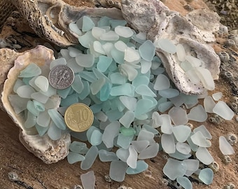 Tiny bulk sea glass Small white & light blue genuine beach glass lot 50-500 pieces, 0.5-1.5cm(3/16-5/8") Real seaglass for crafts FREE SHIP