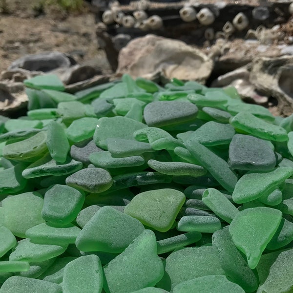 Genuine green sea glass lot 50-100 pieces, 2-3cm (13/16" - 1 3/16") Authentic sea glass bulk Beach glass Crafts Jewelry Mosaic Art FREE SHIP