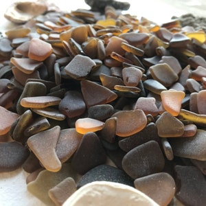 Authentic sea glass bulk Shades of brown, amber honey Genuine beach glass lot 50-300 pieces 1-2cm(3/8-13/16") Natural frosted seaglass