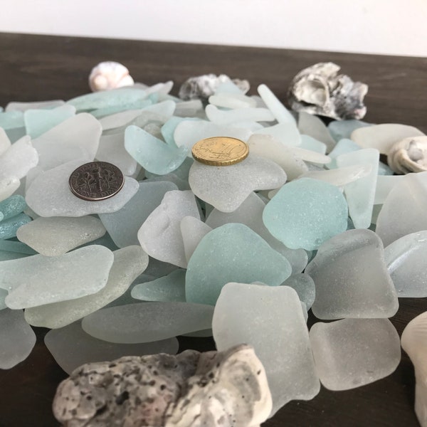 Bulk sea glass White & aqua seafoam genuine sea glass lot 25-50 pieces, 2,5-4cm (1"-1 9/16") Raw sea glass Tree Mobile Mosaic FREE SHIP