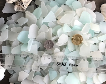 Authentic sea glass bulk, White & light blue seaglass Set 75 pieces 2-3cm (13/16-1 3/16") Natural beach glass for craft art mosaic decor