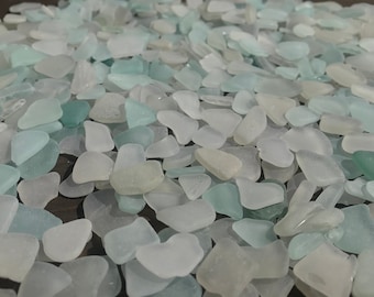 Bulk Sea Glass White & Aqua Seafoam Genuine Beach Glass 50-300 pieces, 1-2cm (3/8-13/16") Real SeaGlass for Crafts Jewelry Mosaic FREE SHIP