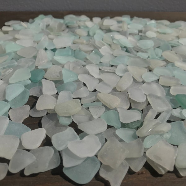 Bulk Sea Glass White & Aqua Seafoam Genuine Beach Glass 50-300 pieces, 1-2cm (3/8-13/16") Real SeaGlass for Crafts Jewelry Mosaic FREE SHIP