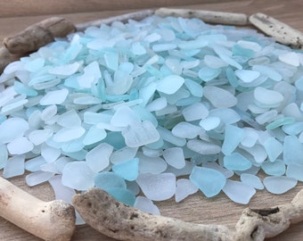 Genuine Sea Glass by weight, Bulk White & Light blue Beach Glass,  1-2cm (3/8-13/16") Real SeaGlass for Crafts Jewelry Mosaic Decor Art