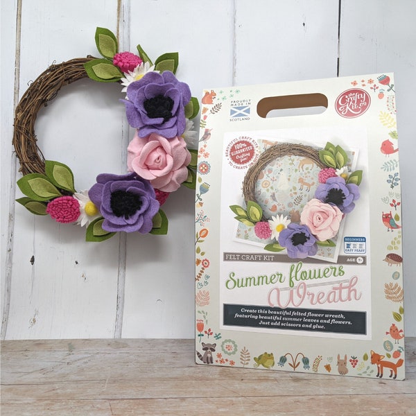 Summer Flowers Felt Wreath Craft Kit | Make It Yourself | Craft Kits For Adults and Kids | Craft Gifts | Crafts for Beginners | Felting