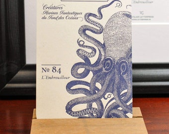 Octopus Letterpress Card by L'Atelier Letterpress | Letterpress Greeting Card | French Letterpress | Luxurious Card | Animal Letterpress