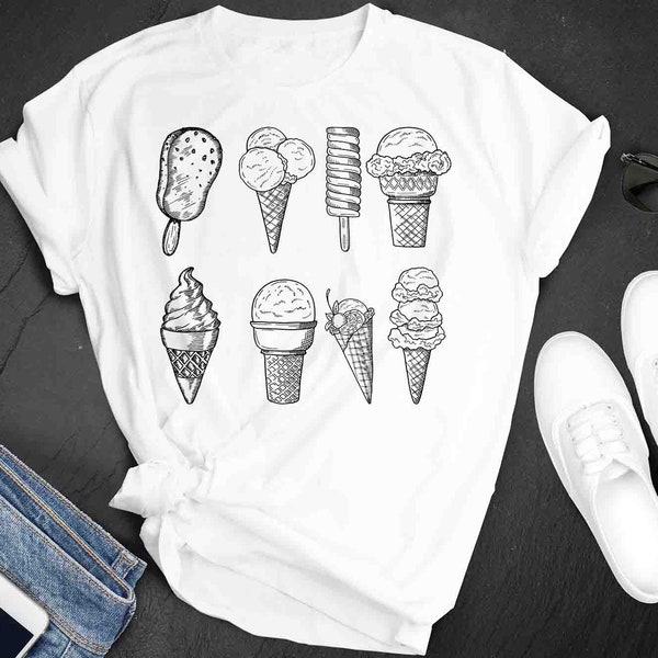 Sommerliches T-Shirt "Eiscreme" I Ice-Cream I Damenshirt I Softeis I Eisbecher I Rundhals I bequeme Passform I Fun-Shirt