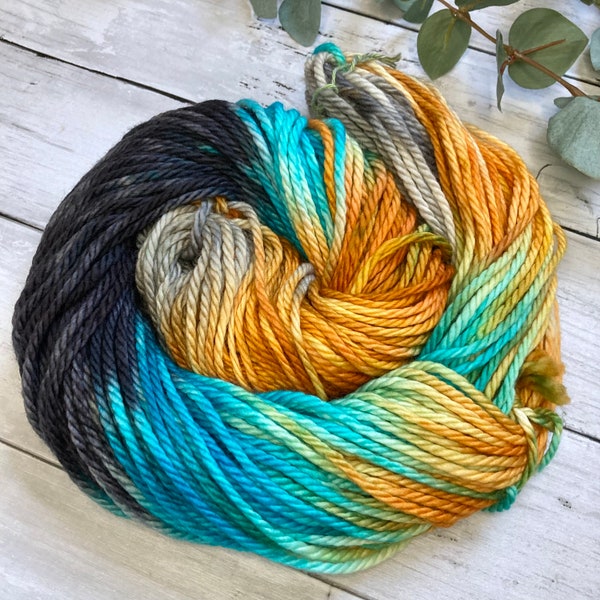 UK hand dyed yarn, merino wool, Superwash wool, Knitter gift, chunky yarn, hand painted yarn, neon yarn, multicoloured yarn, Valhalla
