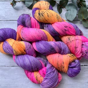 Hand dyed yarn UK, lace weight yarn, neon yarn, Merino Bamboo blend yarn, knitter gift, variegated yarn, superwash yarn