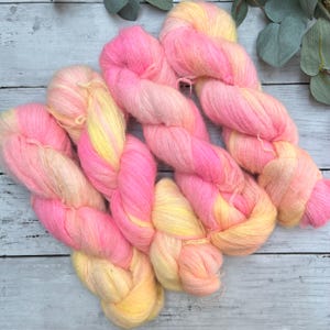 Hand dyed yarn UK, lace weight yarn, neon yarn, Suri Silk blend yarn, variegated yarn, stranding yarn, pastel neon yarn, Non SW yarn