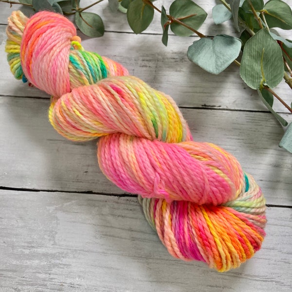 Hand dyed Aran yarn, Neon yarn, British wool, Superwash yarn, Bluefaced Leicester wool, hand dyed wool, Pastel yarn,