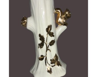 Hand Painted USA Vase 22K Gold Squirrel  Branch Design Vintage Accent Piece