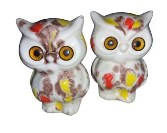 Owl Salt and Pepper Shaker Set  Autumn Fall Colors