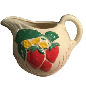 American Bisque Round Ball Water Pitcher with Strawberries USA Vintage