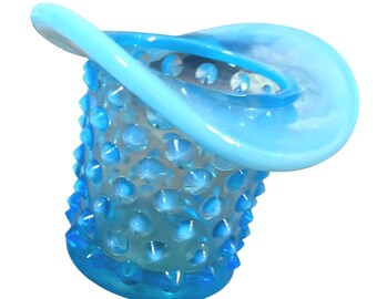 Hobnail Blue Glass Toothpick Holder With Flared Rim