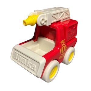 Bandai Tonka Fire Engine Red  White Plastic Toy Truck With Movable Ladder
