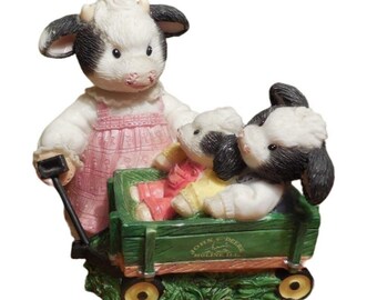 Enesco Mary's Moo Moos John Deere Kids Wagon Figurine with Box 1998