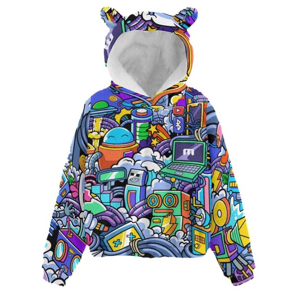 Kid’s Crazy Robots Sweatshirt en polaire avec oreilles