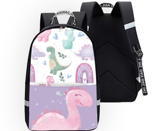 Kinder Regenbogen und Dinosaurier Rucksack Tasche mit reflektierenden Riegeln