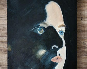 Glass Eyes: Acrylic Painting on 9x12" Mounted Canvas, Original Artwork